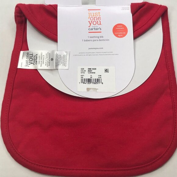 Just One You By Carters Red "My First Christmas" Baby Teething Bib New - Picture 2 of 10